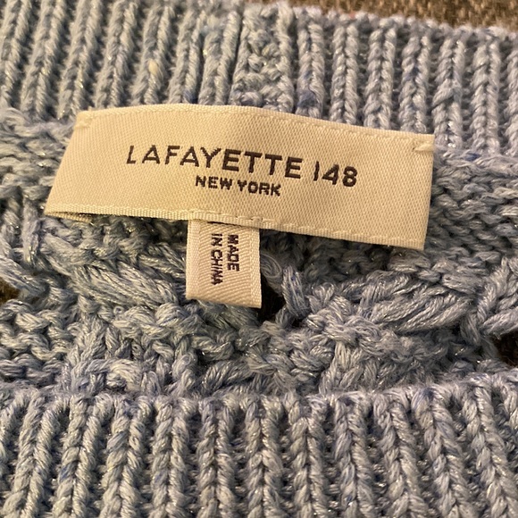 Lafayette 148 New York French Blue Open Cable Knit Crew Neck Sweater Womens Sz S - Picture 4 of 10